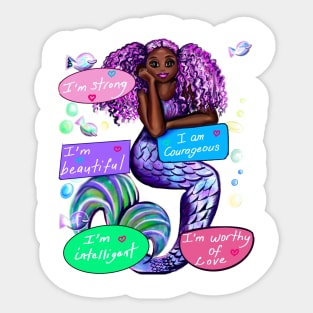 Positive motivations inspirationional affirmations African American mermaid affirmation Sticker